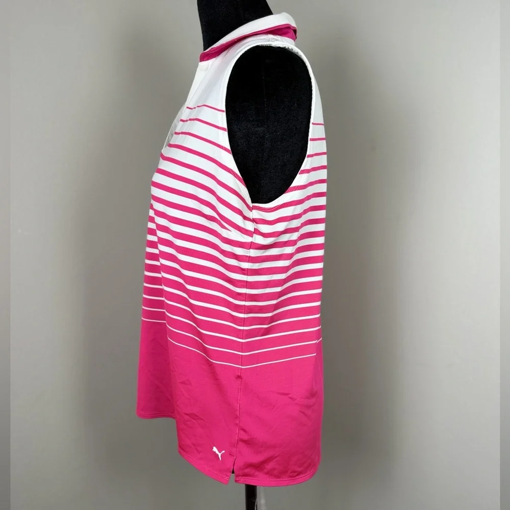 PUMA Women's Golf Shirt Medium Sleeveless Pink Stripe - Picture 10 of 11